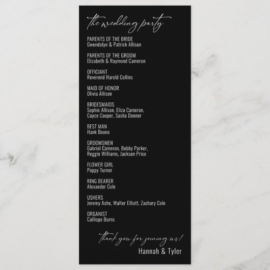 Elegant Simple Contemmodern Typografie Black Programmakaart (Achterkant)