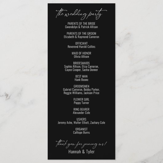 Elegant Simple Contemmodern Typografie Black Programmakaart (Achterkant)