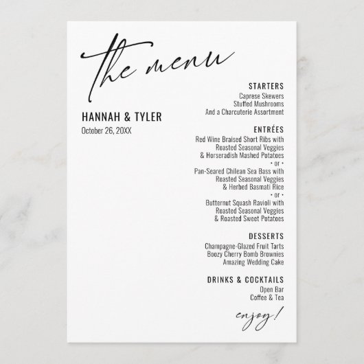 Elegant Simple Contemmodern Typografie Black White Menu (Voorkant)