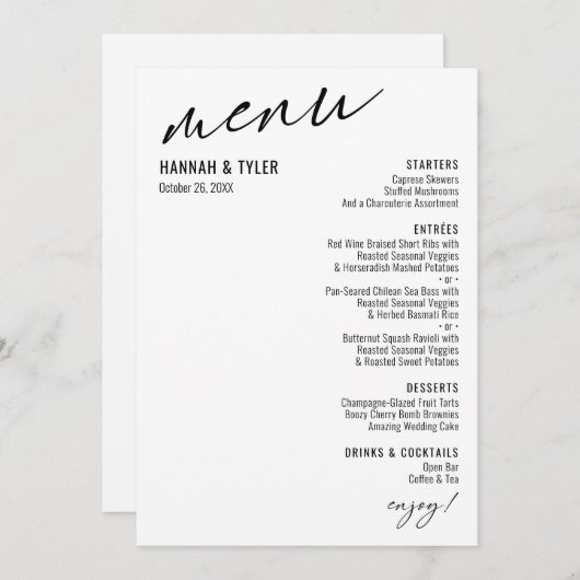 Elegant Simple Contemmodern Typografie Black White Menu (Voorkant / Achterkant)