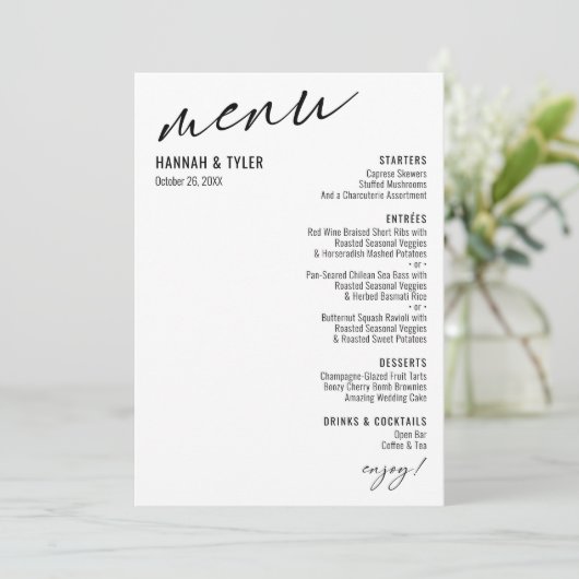 Elegant Simple Contemmodern Typografie Black White Menu (Staand voorkant)