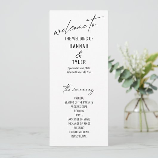 Elegant Simple Contemmodern Typografie Black White Programmakaart (Staand voorkant)