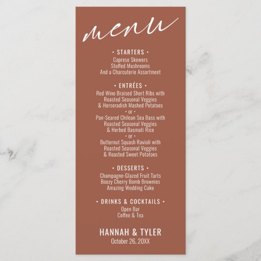 Elegant Simple Contemmodern Typography Terracotta Menu (Voorkant)