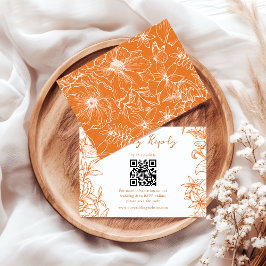 Elegant Simple Copper Floral QR Code Wedding RSVP Kaartje