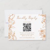 Elegant Simple Copper Floral QR Code Wedding RSVP Kaartje (Voorkant)