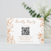 Elegant Simple Copper Floral QR Code Wedding RSVP Kaartje (Staand voorkant)