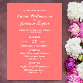 Elegant Simple Coral White Wedding Kaart