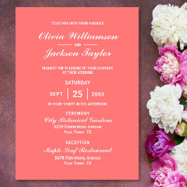 Elegant Simple Coral White Wedding Kaart