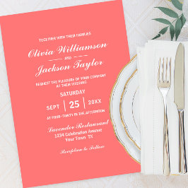Elegant Simple Coral White Wedding Kaart