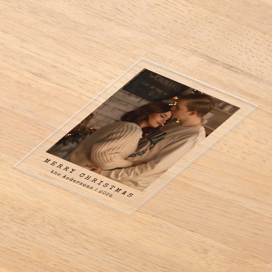 Elegant Simple Couple Photo Christmas Card Acryl Uitnodigingen (Laagn)