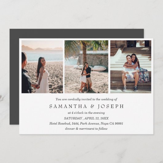 Elegant Simple Custom 3 Photo Monogrammed Wedding Kaart (Voorkant / Achterkant)