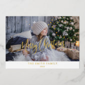 Elegant Simple, Custom Photo, Merry Kerstmis Real Folie Feestdagenkaart (Voorkant)
