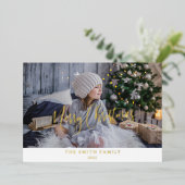 Elegant Simple, Custom Photo, Merry Kerstmis Real Folie Feestdagenkaart (Staand Voorkant)