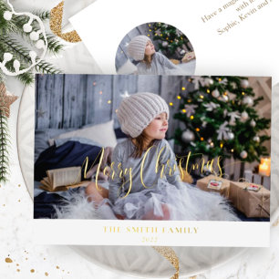 Elegant Simple, Custom Photo, Merry Kerstmis Real Folie Feestdagenkaart