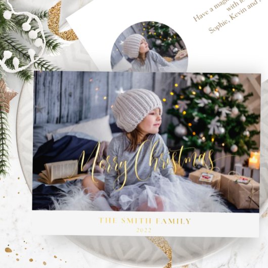 Elegant Simple, Custom Photo, Merry Kerstmis Real Folie Feestdagenkaart