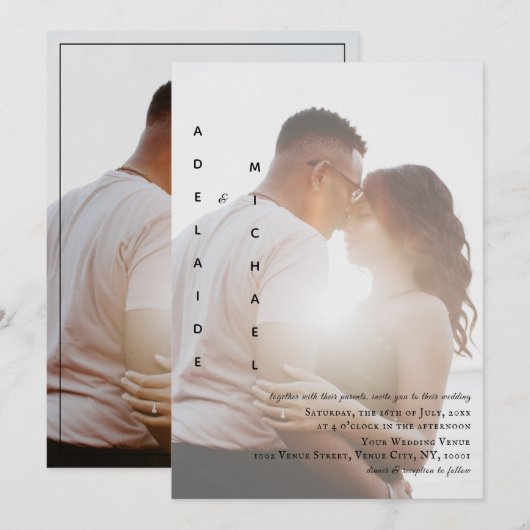 Elegant Simple Custom Photo Wedding Invitation (Voorkant / Achterkant)
