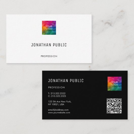 Elegant Simple Custom Template QR Code Logo Modern Visitekaartje (Voorkant / Achterkant)