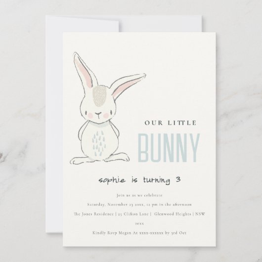 Elegant Simple Cute Blue Bunny boys Birthday Kaart (Voorkant)