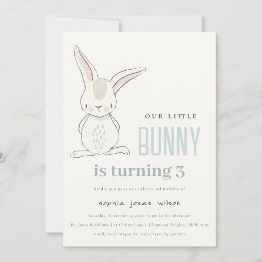 Elegant Simple Cute Blue Bunny boys Birthday Kaart (Voorkant)