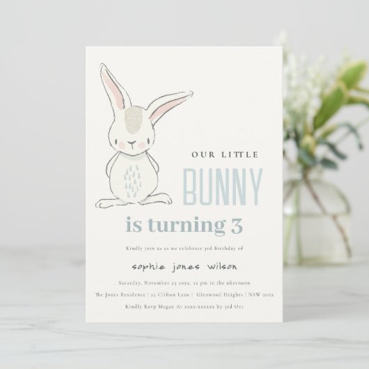 Elegant Simple Cute Blue Bunny boys Birthday Kaart (Staand voorkant)