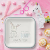 Elegant Simple Cute Blue Bunny boys Birthday Papieren Bordje (Feest)