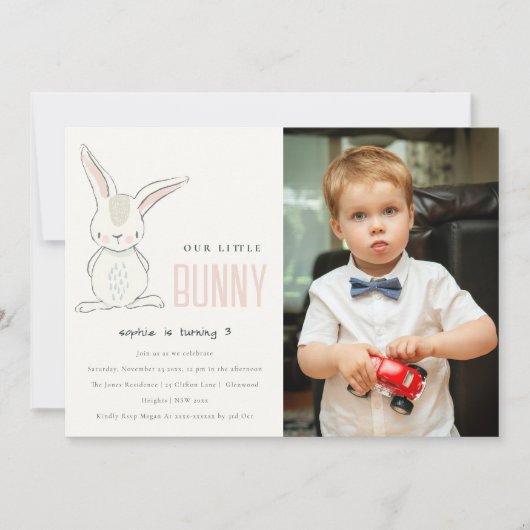 Elegant Simple Cute Bunny Roze Foto's van afgelope Kaart (Voorkant)