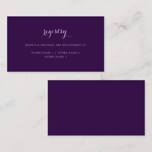 Elegant Simple Dark Paars Weddenschap Registry Informatiekaartje (Voorkant / Achterkant)