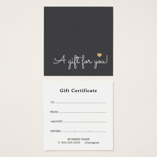 Elegant  Simple Deep Dark Grey Faux Gold Heart  Vierkante Visitekaartjes (Voorkant /achterkant)