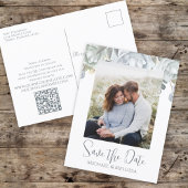 Elegant Simple Dusty Blue Floral Wedding QR Code Briefkaart