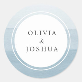 Elegant Simple Dusty Blue Waterverf Ombre Wedding Ronde Sticker