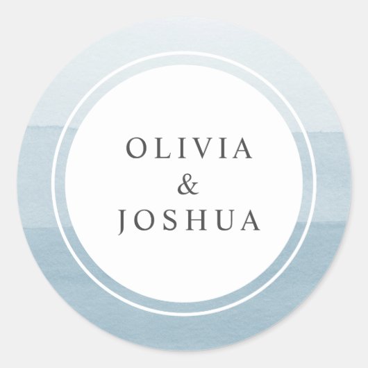 Elegant Simple Dusty Blue Waterverf Ombre Wedding Ronde Sticker (Voorkant)