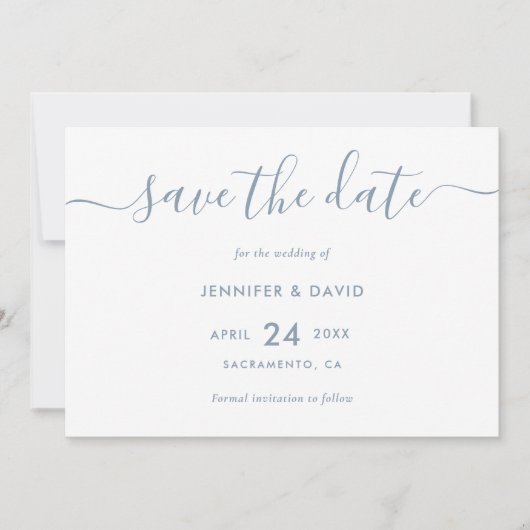Elegant Simple Dusty Blue Wedding Save the Date (Voorkant)