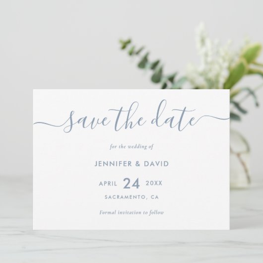 Elegant Simple Dusty Blue Wedding Save the Date (Staand voorkant)