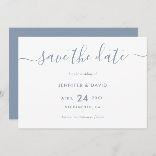Elegant Simple Dusty Blue Wedding Save the Date (Voorkant / Achterkant)
