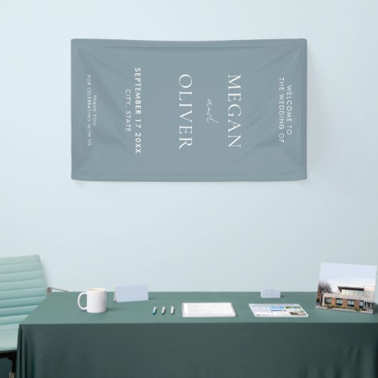 Elegant Simple Dusty Blue Wedding Welkom Spandoek (Beurs)