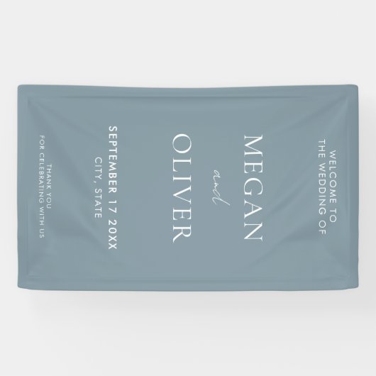 Elegant Simple Dusty Blue Wedding Welkom Spandoek (Horizontaal)