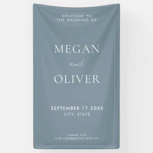 Elegant Simple Dusty Blue Wedding Welkom Spandoek (Verticaal)