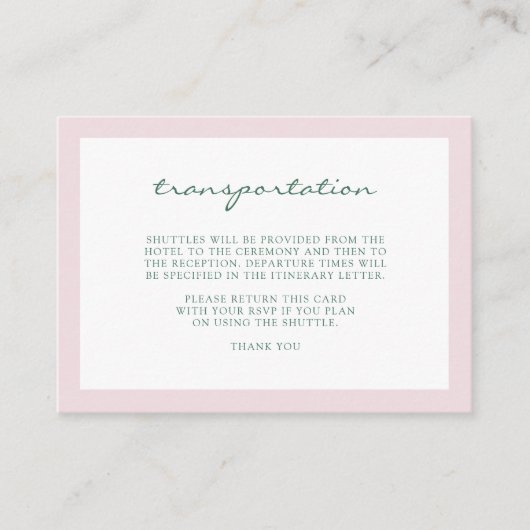Elegant Simple Dusty Pink Wedding Transportation Informatiekaartje (Voorkant)