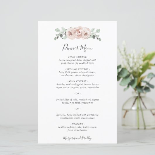 Elegant Simple Dusty Roos Floral Wedding Menu (Staand voorkant)