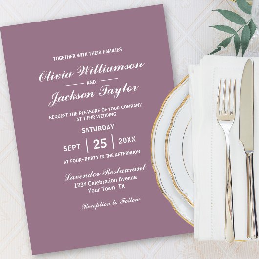 Elegant Simple Dusty Roos White Wedding Kaart