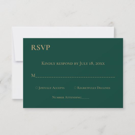Elegant Simple Emerald Green Gold Monogram Weddens RSVP Kaartje (Voorkant)