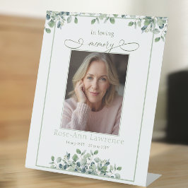 Elegant Simple Eucalyptus Photo In loving memory Reclamebord Met Voetstuk