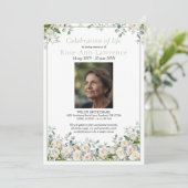 Elegant Simple Eucalyptus White Rose Photo Funeral Kaart (Staand voorkant)