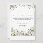 Elegant Simple Eucalyptus White Rose Photo Funeral Kaart (Achterkant)