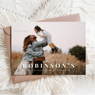 Elegant Simple Family Name Foto met Kerstmis Kaart