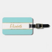 Elegant & Simple Faux Gold en Blue Monogram Bagagelabel (Voorkant horizontaal)