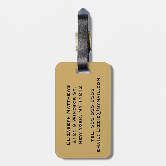 Elegant & Simple Faux Gold en Blue Monogram Bagagelabel (Achterkant verticaal)