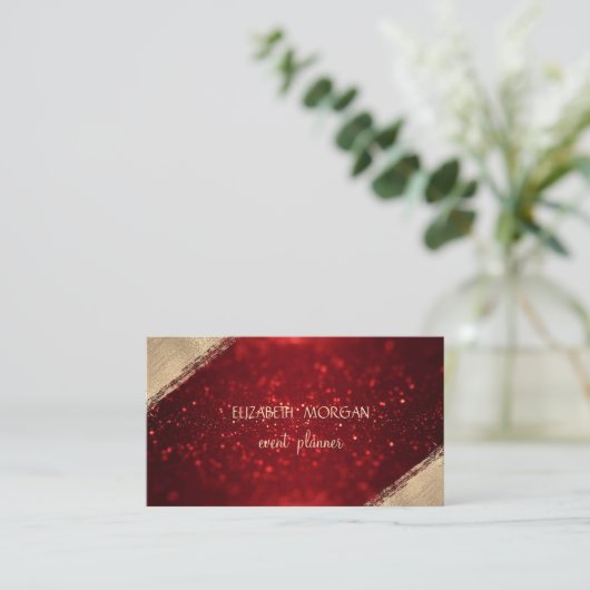 Elegant Simple Faux Gold, Red Glitter Bokeh Visitekaartje (Staand voorkant)