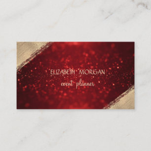 Elegant Simple Faux Gold, Red Glitter Bokeh Visitekaartje