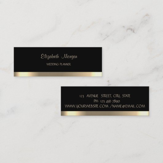Elegant Simple Faux Gold Stripe, zwart Mini Visitekaartje (Voorkant / Achterkant)
